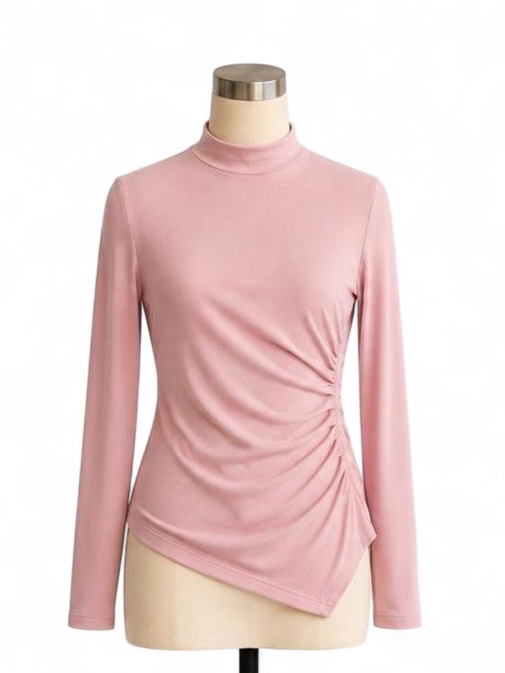 NWOT Halara Pink Mock Neck Ruched Asymmetrical Top XL Soft Fleece Lined